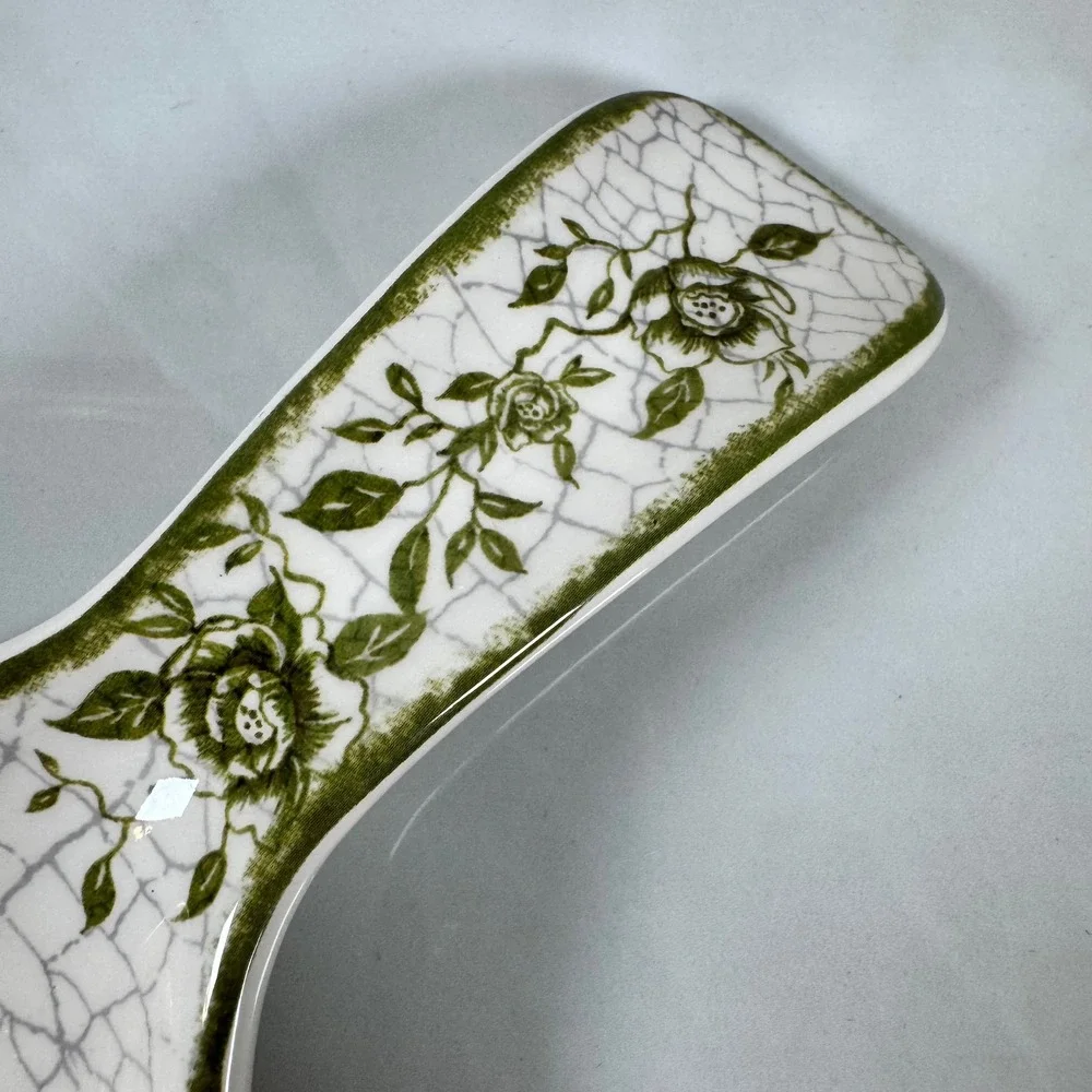 Cracker Barrel Susan Winget Garden Crackle Spoon Rest White Green Bird‎ Flowers